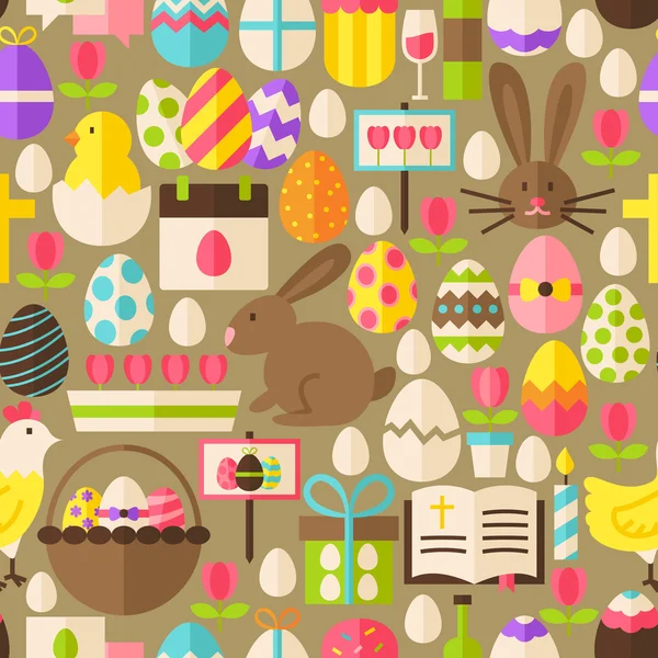 Pola Happy Easter Vector Flat Design Brown Seamless - Stok Vektor