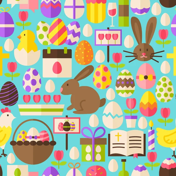 Happy Easter Vector Flat Design Blue Seamless Pattern — Stock Vector