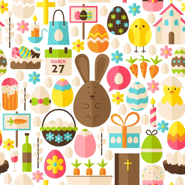 Happy Easter vakantie vector platte witte naadloze patroon — Stockvector