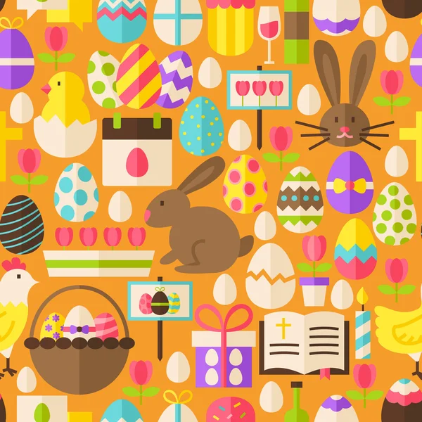 Happy Easter Vector Flat Design Orange безшовный шаблон — стоковый вектор