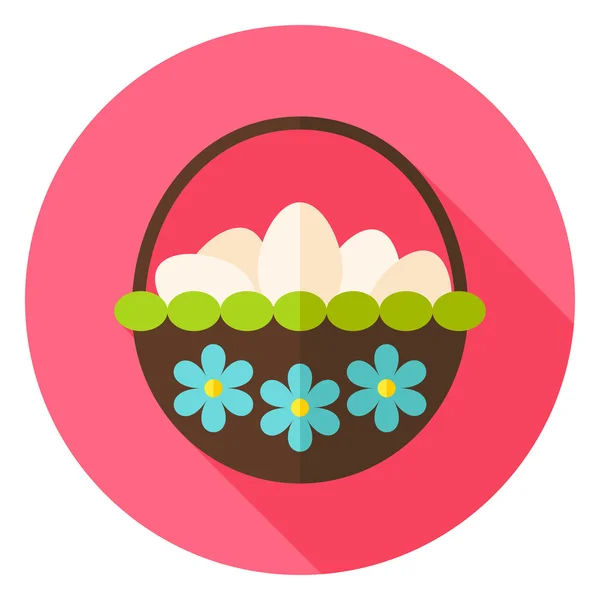 Vårkorg med blommor fulla av ägg cirkel ikon — Stock vektor