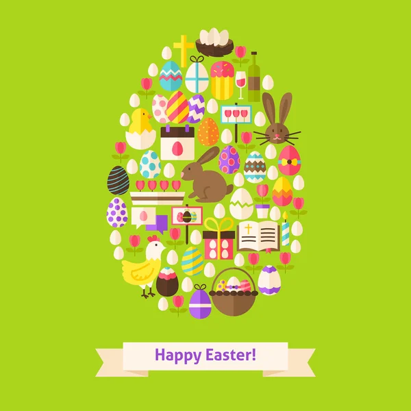 Vector Flat Happy Easter Objects Concept Œuf en forme — Image vectorielle