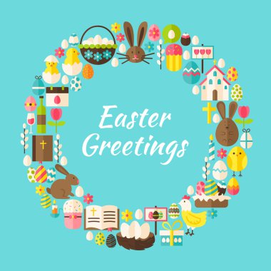 Flat Style Vector Circle Template Collection of Easter Greeting 