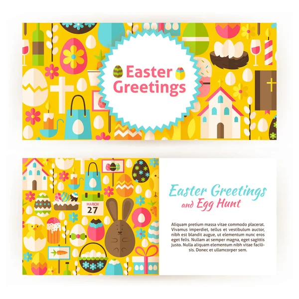 Easter Greetings Flat Style Vector Templates Set — Stockvector