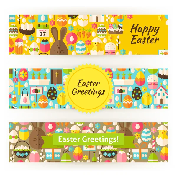 Easter Greetings Template Banners Set in Modern Flat Style — Stockvector