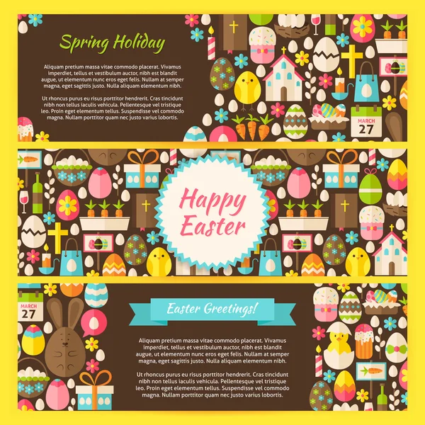 Happy Easter Vector Horizontal Banners Flat Set — Stockvector