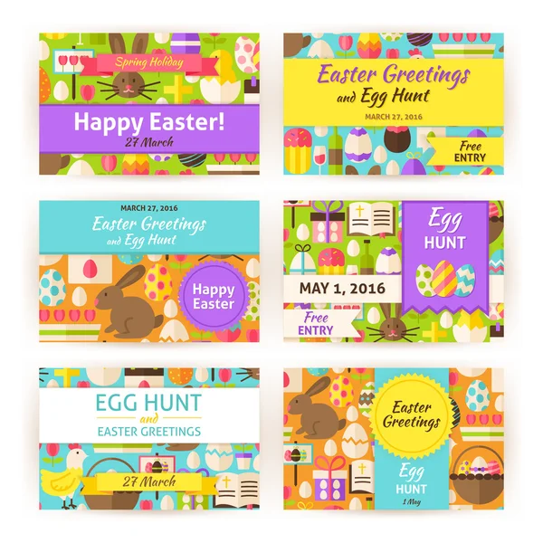 Happy Easter Vector Template Invitation Modern Flat Set — 스톡 벡터
