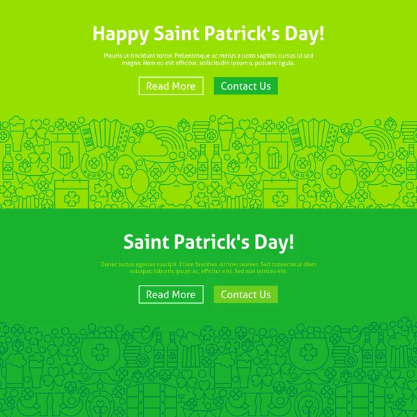 Saint Patrick Day Line Kunst Web-Banner gesetzt — Stockvektor
