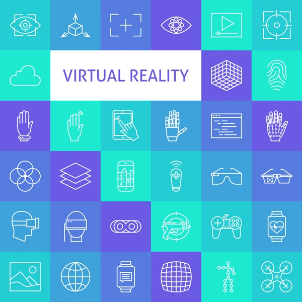 Linea vettoriale Arte Virtual Reality Icons Set — Vettoriale Stock