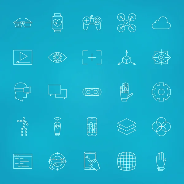 Virtual Reality Line Icons Set over Blurred Background — Stockvector