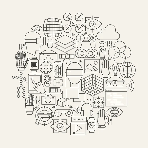 Virtual Reality Line Icons Set Circle Shape