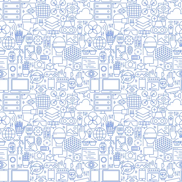 Thin Line Virtual Reality White Seamless Pattern — 图库矢量图片