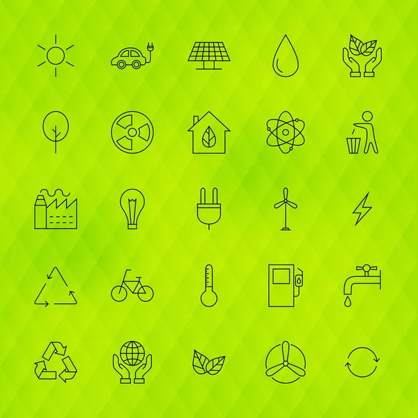 Ecology Environment Line Icons Set over Polygonal Background — Stock Vector