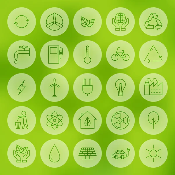 Linje cirkel webb ekologi energi Power ikoner set — Stock vektor