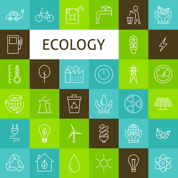 Conjunto de iconos de energía verde de ecología de arte de línea vectorial — Vector de stock