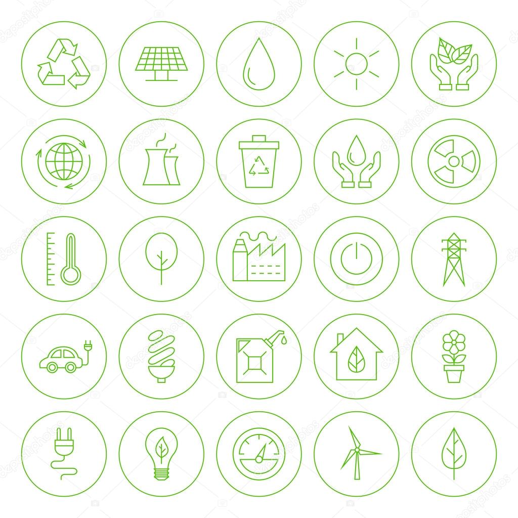 Line Circle Go Green Environment Icons Set