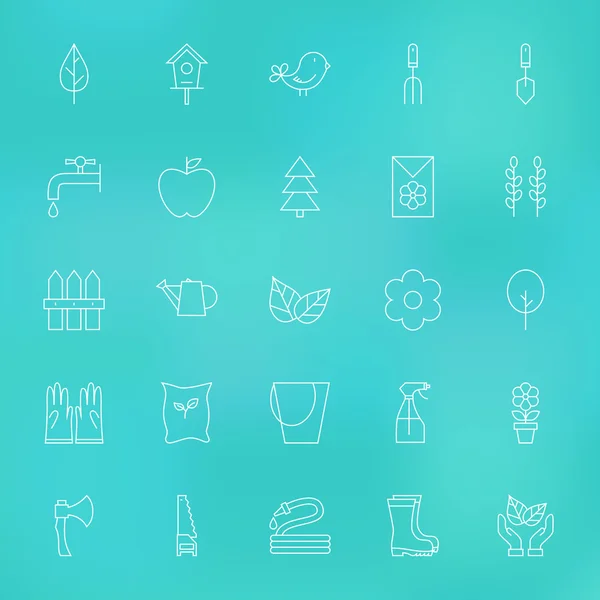 Garden Spring Line Icons Set over Blurred Background — Stockvector