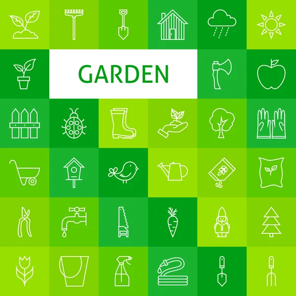 Vector lijn kunst tuin en bloemen icons set — Stockvector