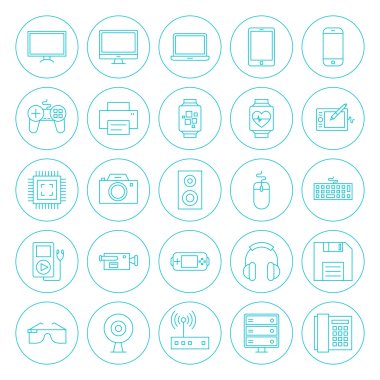 Çizgi daire teknoloji gadget'lar Icons Set