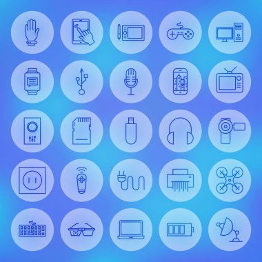Çizgi daire örümcek ağı becerikli alet ve cihazlar Icons Set