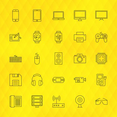 Teknoloji cihazlar satır Icons Set poligonal arka plan üzerinde