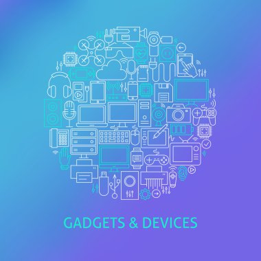 İnce çizgi elektronik ve becerikli alet simgeler kümesi daire kavramı