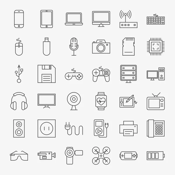 Gadgets y Dispositivos Línea Arte Diseño Iconos Big Set — Vector de stock