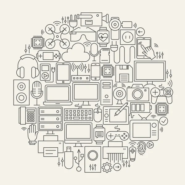 Gadgets and Devices Line Icons Set Circle Shape — Stock Vector