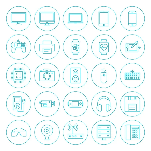 Line Circle Technology Gadgets Icons Set