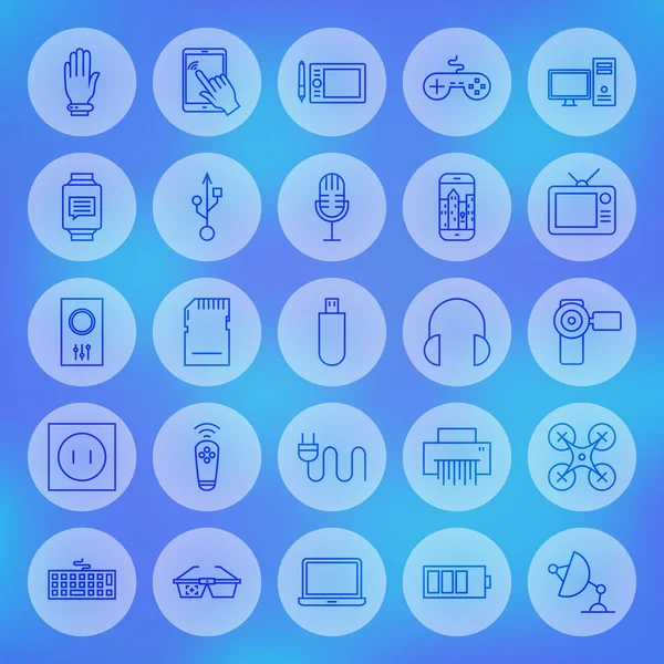 Lijn cirkel webgadgets en apparaten Icons Set — Stockvector