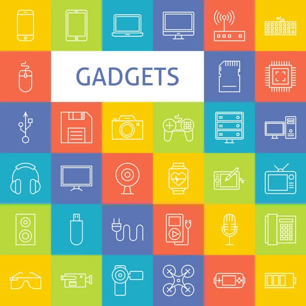 Vector Line Art Elektronische Gadgets Icons Set — Stockvector