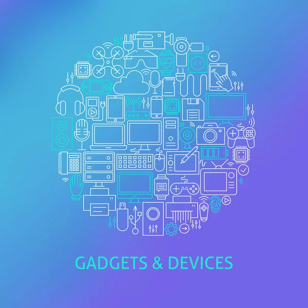 Dunne lijn elektronica en Gadgets Icons Set cirkel Concept — Stockvector