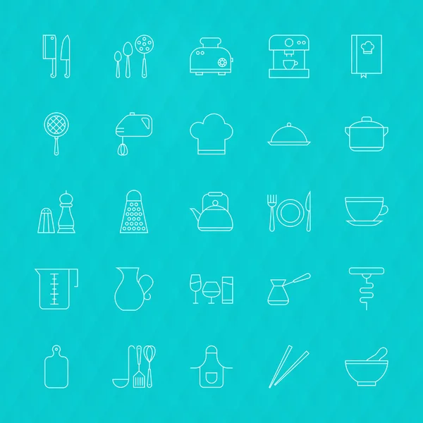 Köksutrustning och matlagning verktyg linje ikoner Set över månghörnigt tillbaka — Stock vektor