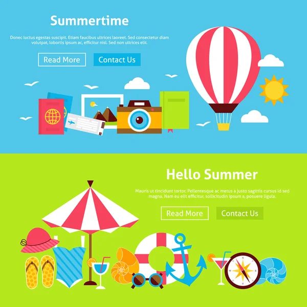 Summer Time Flat Website Banners Set — Stock Vector