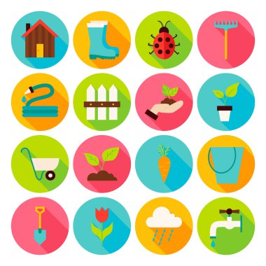 Bahar bahçe daire Icons Set uzun gölge ile