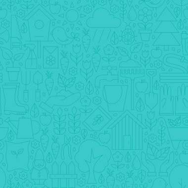 İnce çizgi mavi ilkbahar ve Bahçe Seamless Modeli