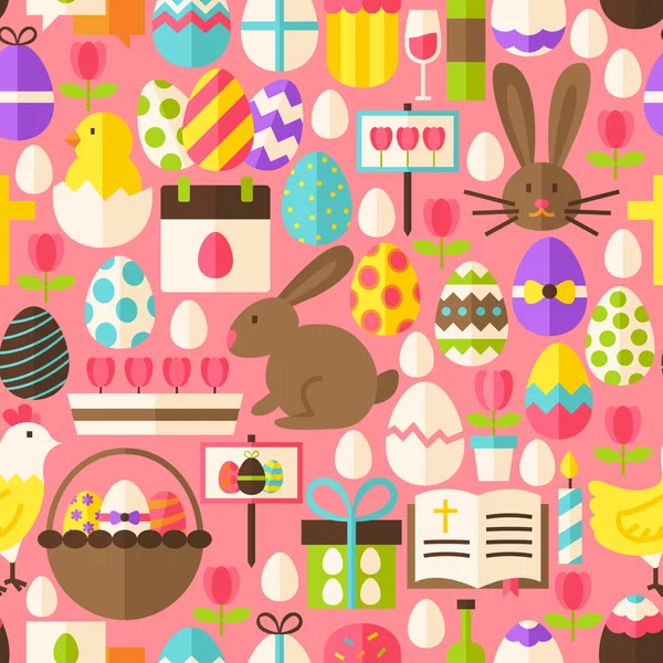 复活节快乐矢量平面设计粉色无缝模式 — 图库矢量图片