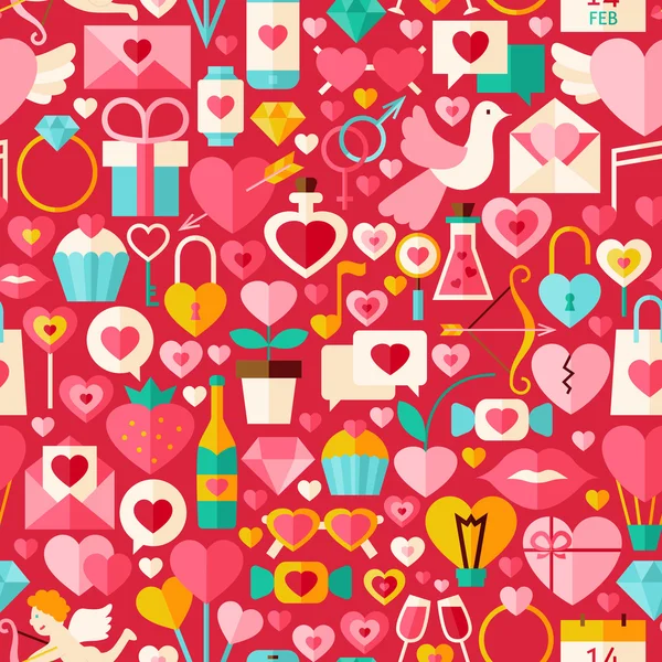 Valentine Day Red Vector Flat Design Seamless Pattern — Stock Vector