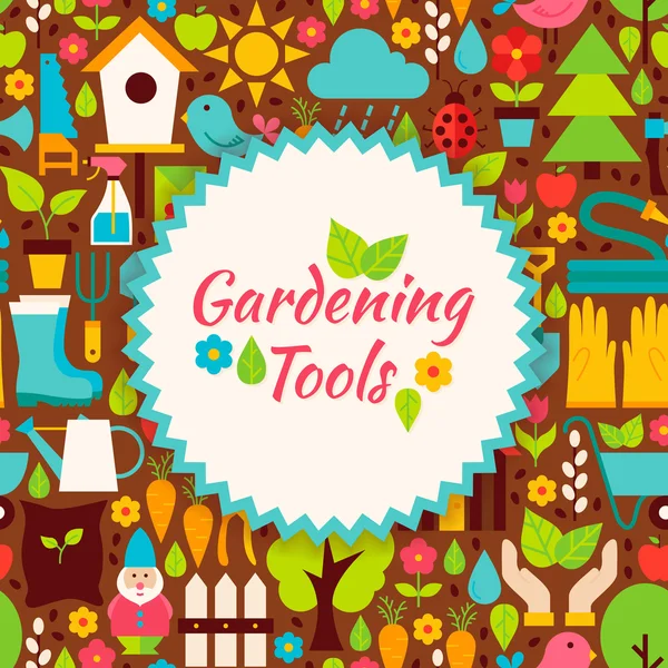 Flat Vector Gardening Tools Brown Poster Postcard — 스톡 벡터