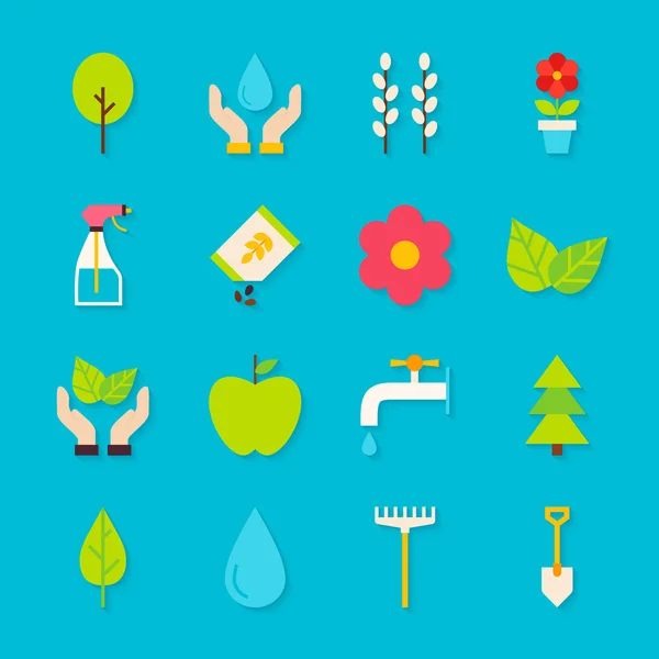 Spring Gardening Flat Objects Set with Shadow — Stock vektor