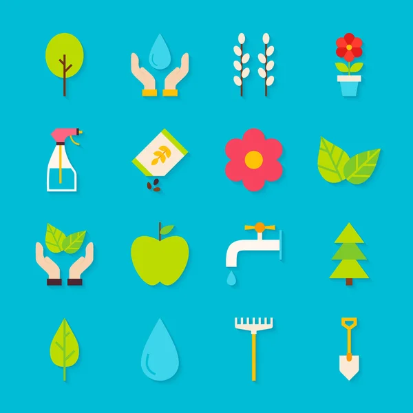 Spring Gardening Flat Objects Set with Shadow — Wektor stockowy