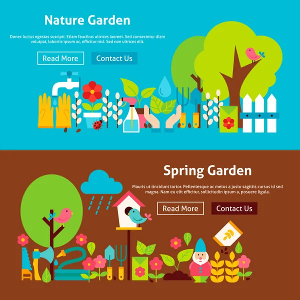 Primavera Natureza Jardim Plano Website Banners Set — Vetor de Stock