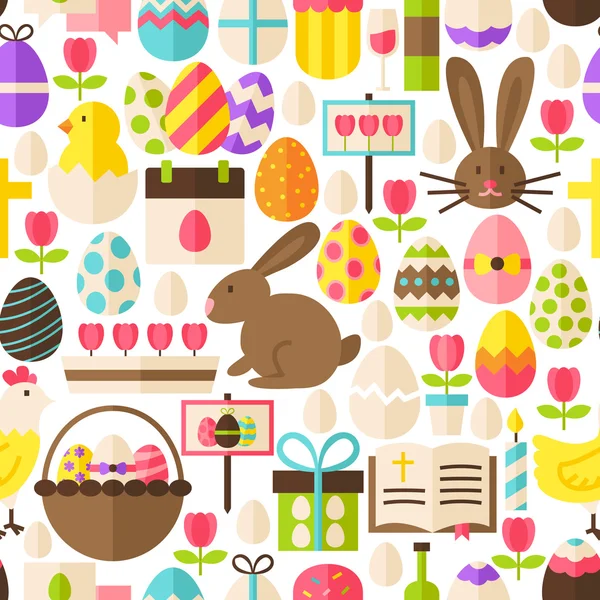 Happy Easter Vector Flat Design White Seamless Pattern — Stock Vector