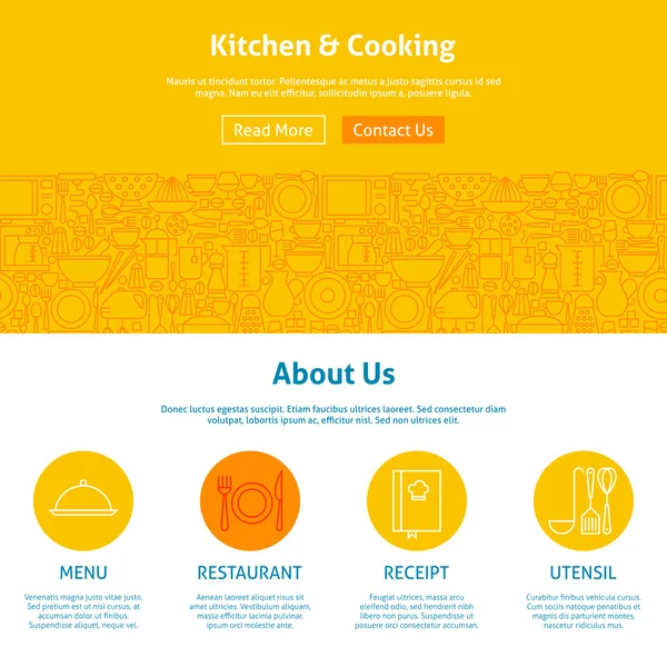 Cocina y Cocina Línea Arte Diseño Web Plantilla — Vector de stock