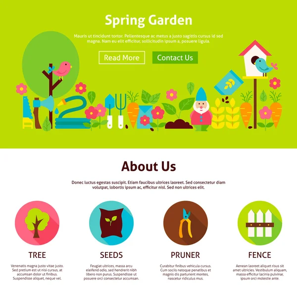 Primavera Jardim Plano Web Design Template — Vetor de Stock