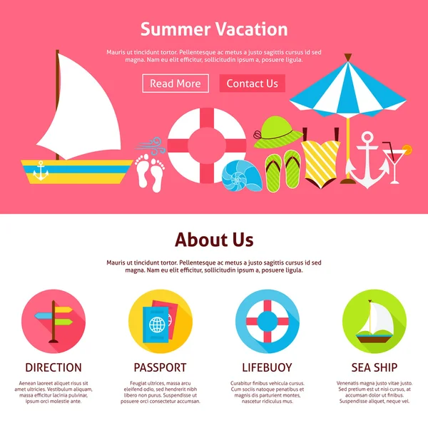 Plantilla de diseño web plana de vacaciones de verano — Vector de stock