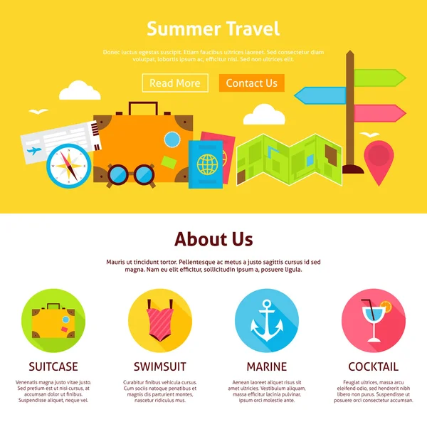 Plantilla de diseño web plana de viaje de verano — Vector de stock