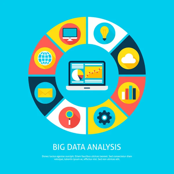 Big Data Analysis Concepto Infográfico Plano — Vector de stock