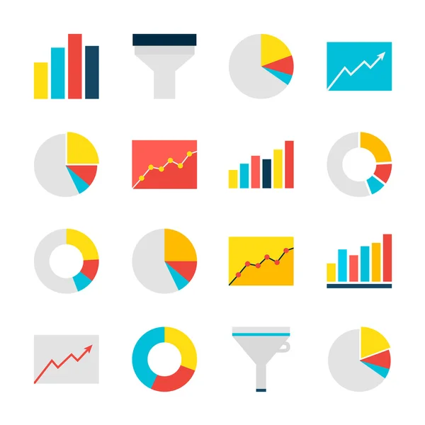 Business analyse grafiek en grafiek vlakke objecten ingesteld geïsoleerd via — Stockvector