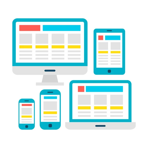 Responsive Web Design płaskie gadżety nad białym — Wektor stockowy